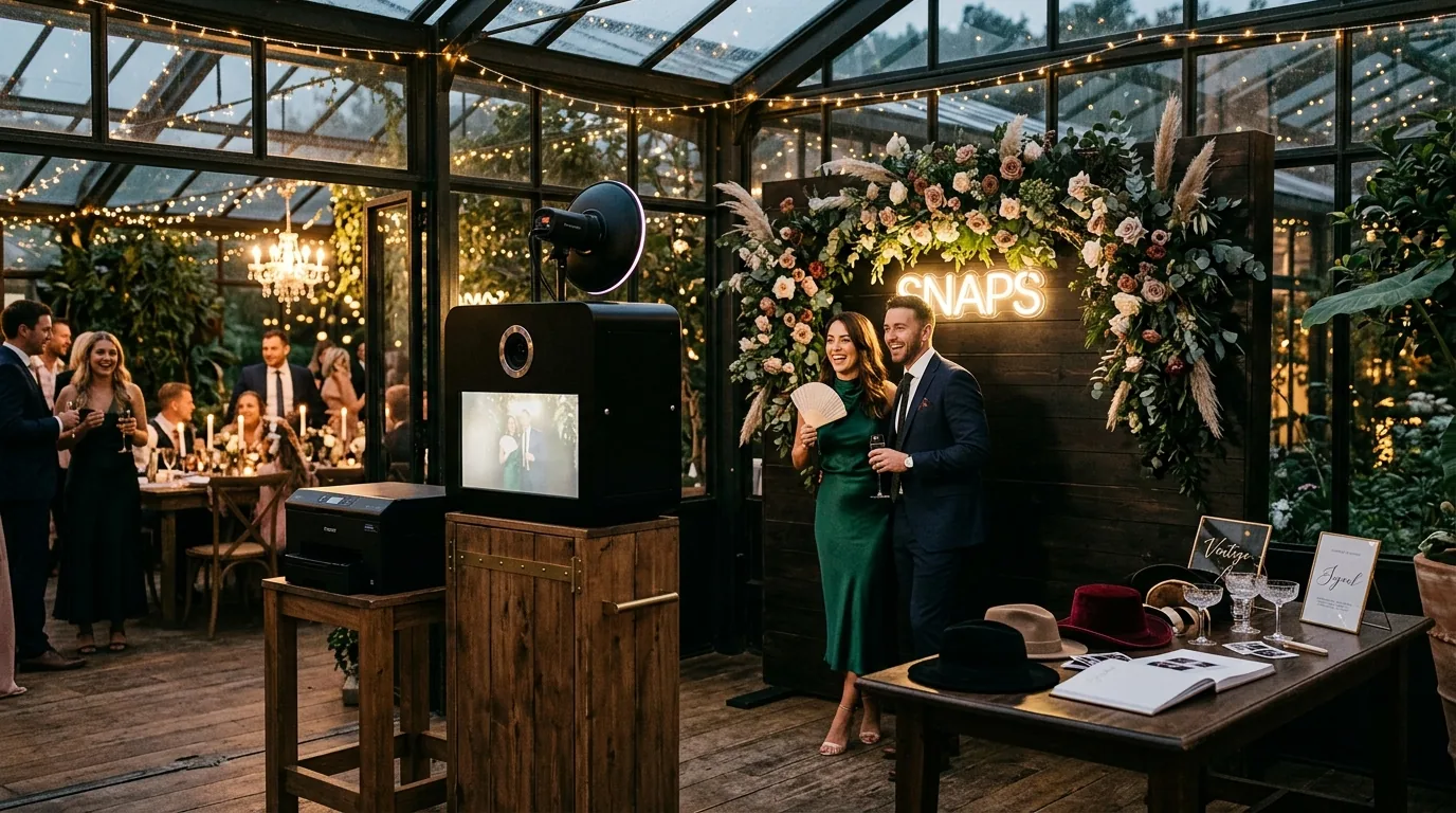 Luxe photobooth opstelling bij een sfeervol bruiloftsfeest